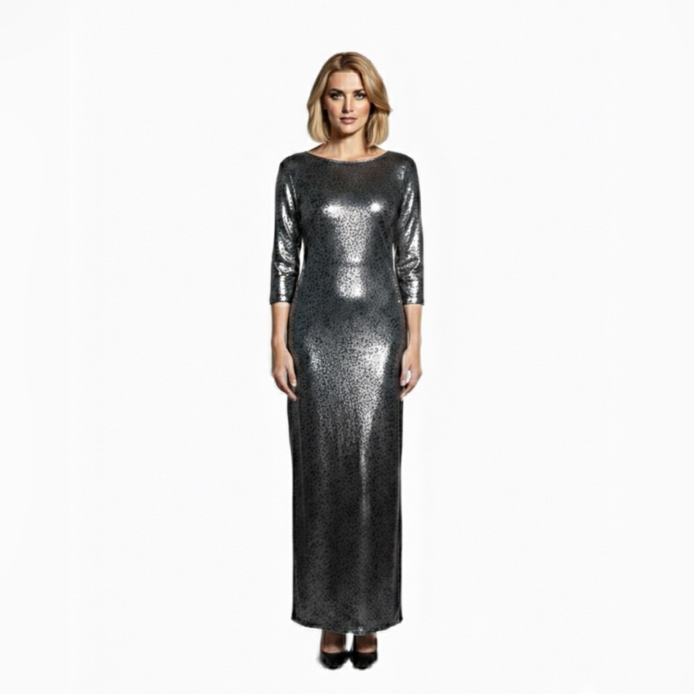 Elegant Silver and Black Leopard Print Dress